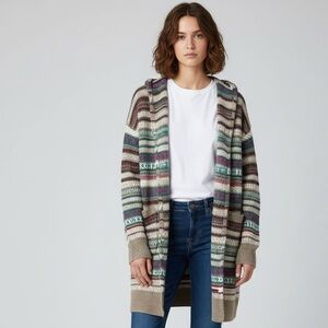 Doe & Rae size M open hooded southwestern fair isle cardigan sweater